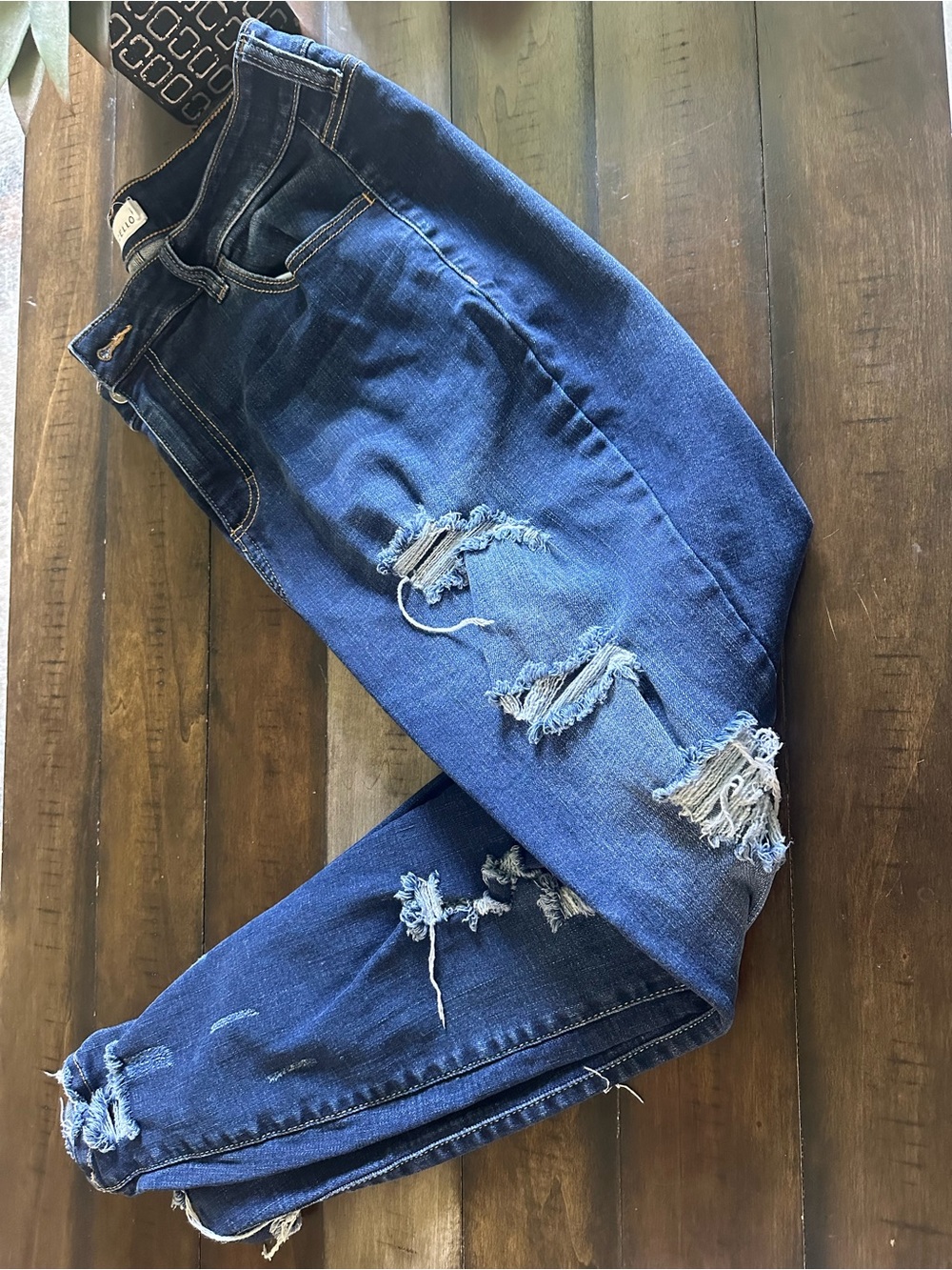 Distressed Dark Blue Ripped Jeans